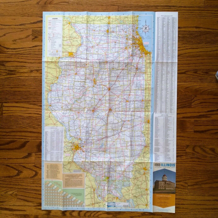 1969 Official Illinois State Highway Transportation Travel Road Map