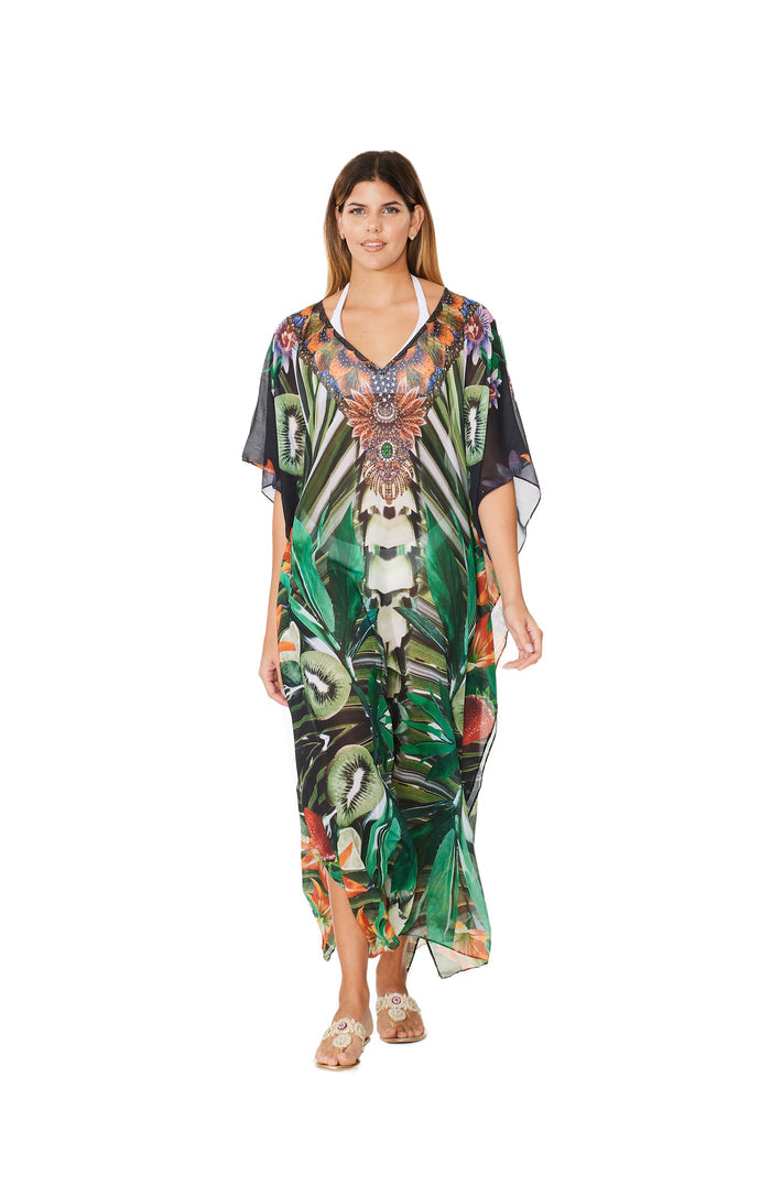 237 Tropical Kiwi Print Long kaftan