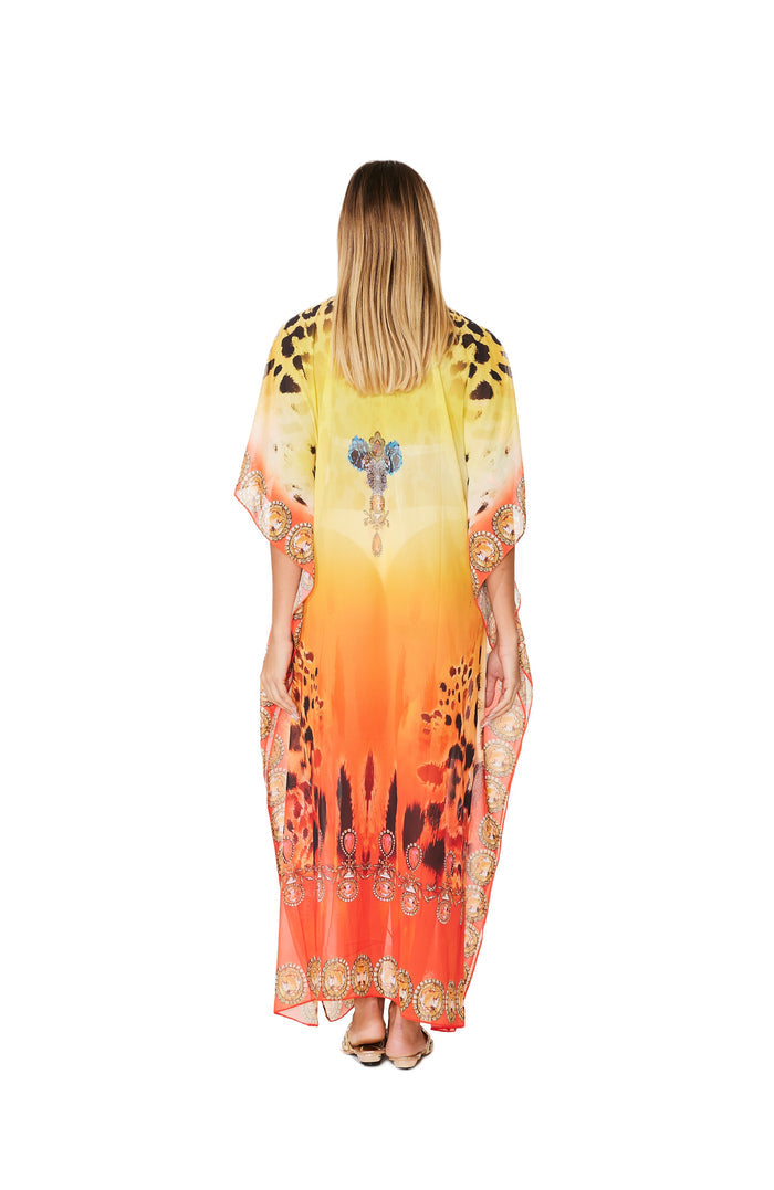 289 Orange Animal Print long kaftan