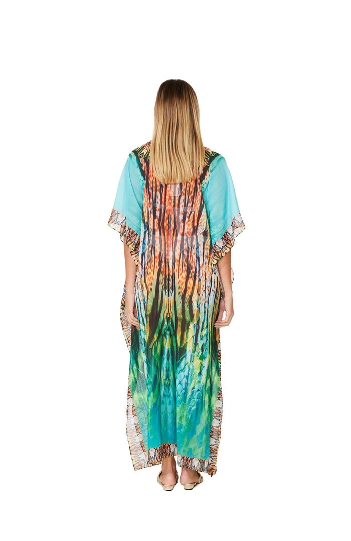 424 Teal Animal Print Long kaftan