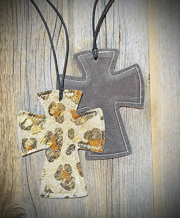 Leopard Acid Wash Leather Car Freshner
