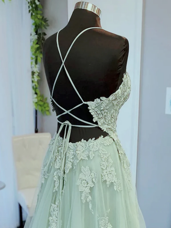 A Line V Neck Sage Green Short Lace Prom Dresses, Short Sage Green Lace Formal Evening Homecoming Dresses