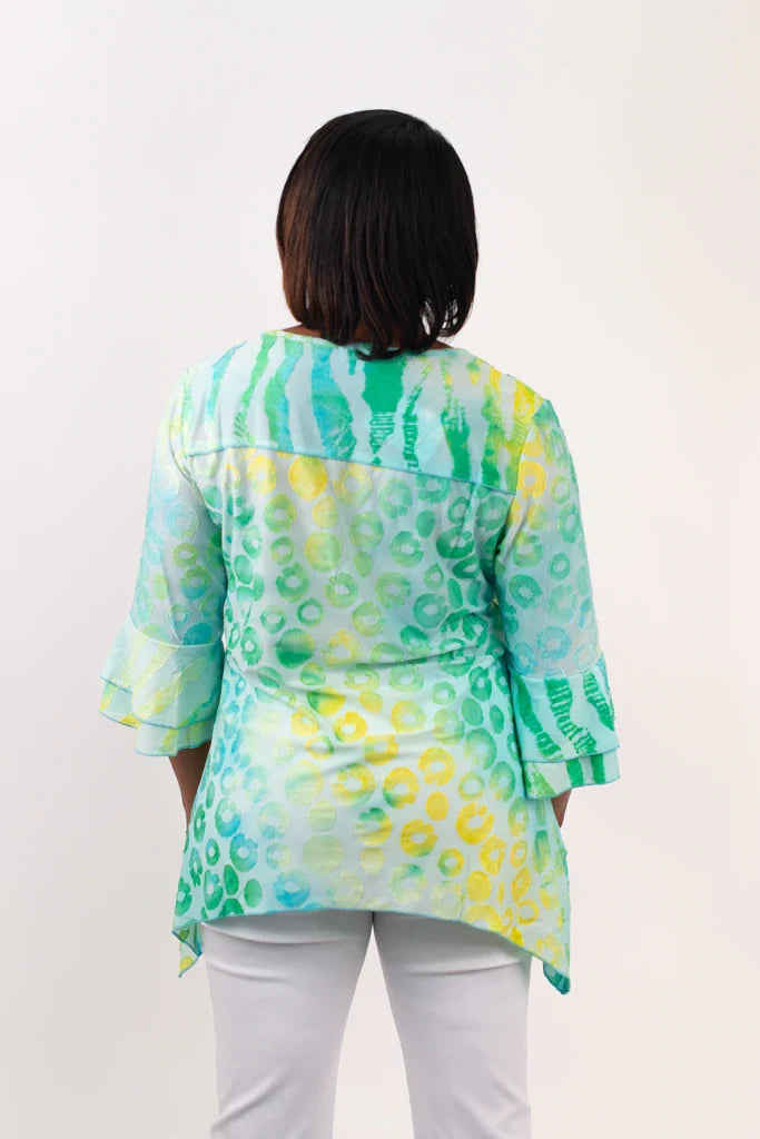 Adore Apparel Burnout Bell Sleeve Top - Green/Multicolor