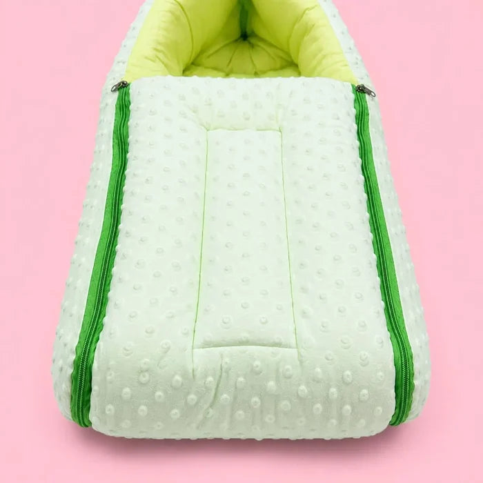 Baby Carry Nest with Dual Side Zipper – Soft & Cozy Newborn Sleeping Bag | Green | 0–6 Months