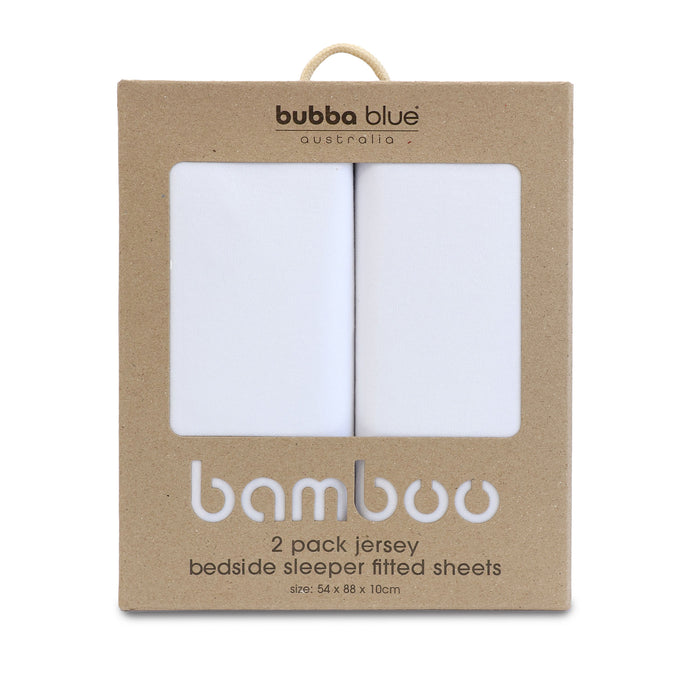 Bamboo White 2pk Co Sleeper/Bedside Sleeper Jersey Fitted sheets - Bubba Blue Australia