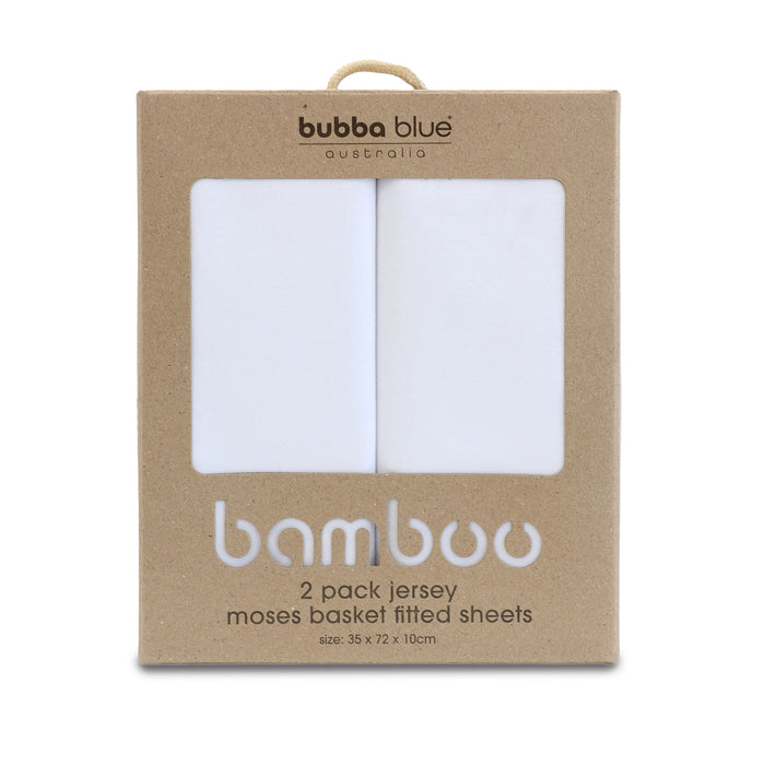 Bamboo White 2pk Moses Basket Jersey Fitted Sheets - Bubba Blue Australia
