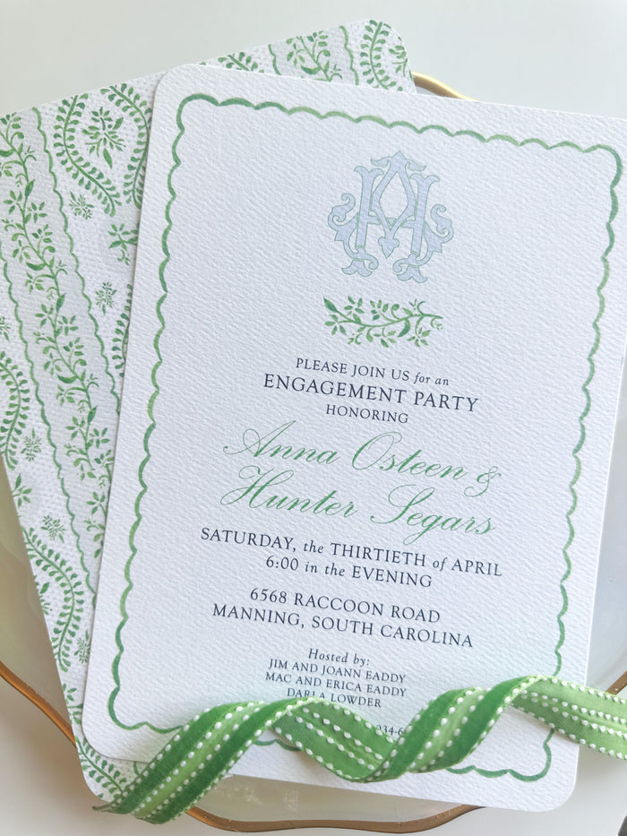 Blue and Green Watercolor Scallop Invitation