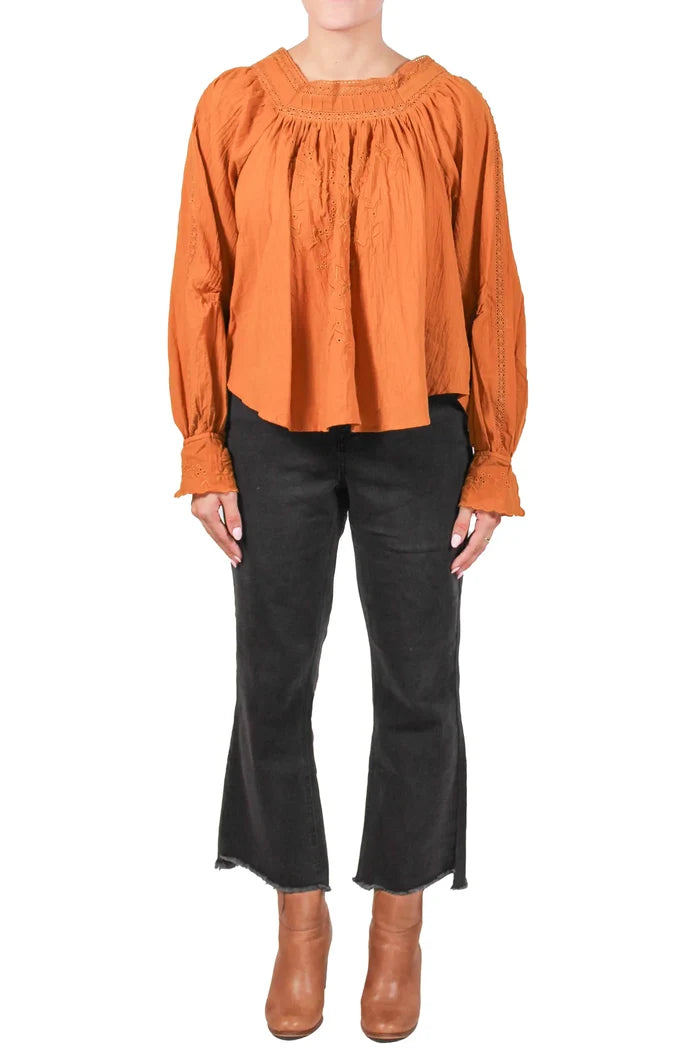 Burnt Orange Embroidered Blouse
