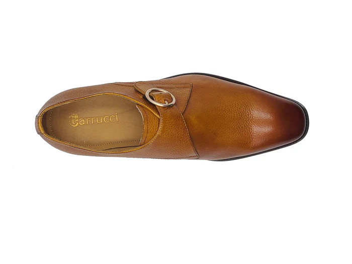 Carrucci Mens Cognac Brown Single Monk Strap Leather Dress Shoes