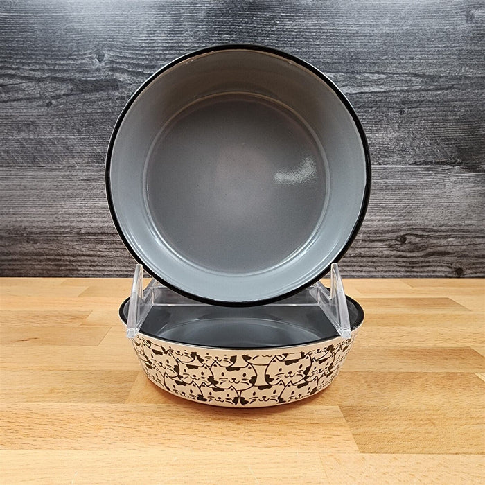 Cat Water Food Bowl Set Embossed Treat Dish With Cat Faces