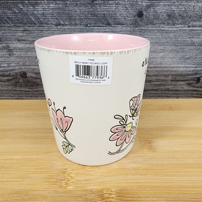 Celebrate Mom Coffee Mug Ceramic Embossed White Floral Tea Cup by Blue Sky