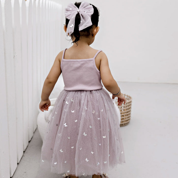 Confetti Kidz Ribbed Tulle Dress - Mauve Butterflies