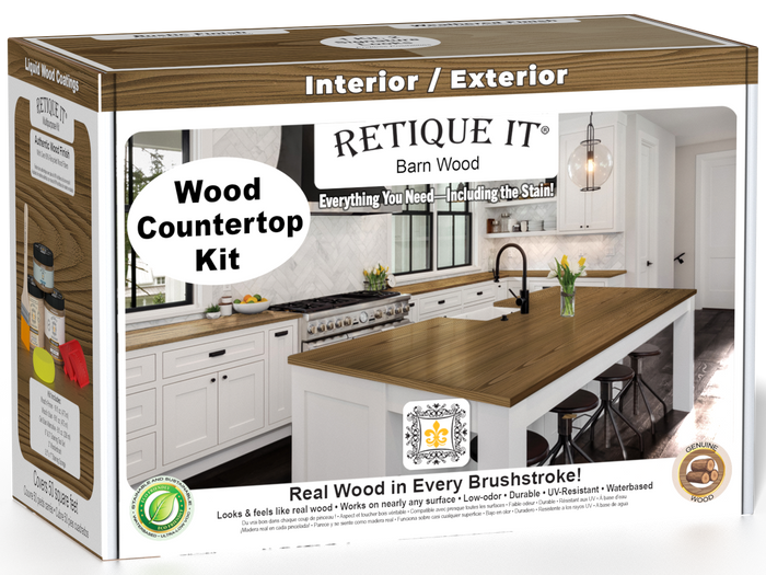 Retique It barn wood stain countertop kit for kitchen islands, featuring natural wood grain and rustic finish.