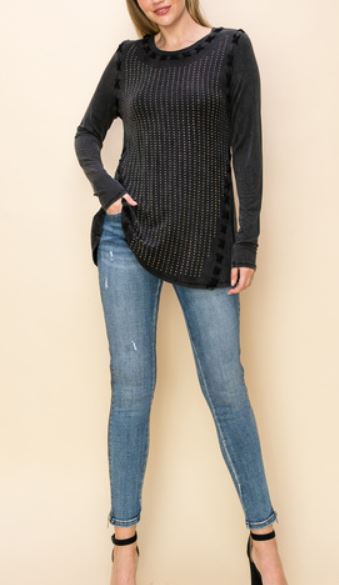 CROSS STITCH GARMENT DYE LONG SLEEVE TOP