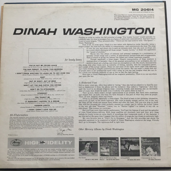 Dinah Washington - For Lonely Lovers (1960 MONO)