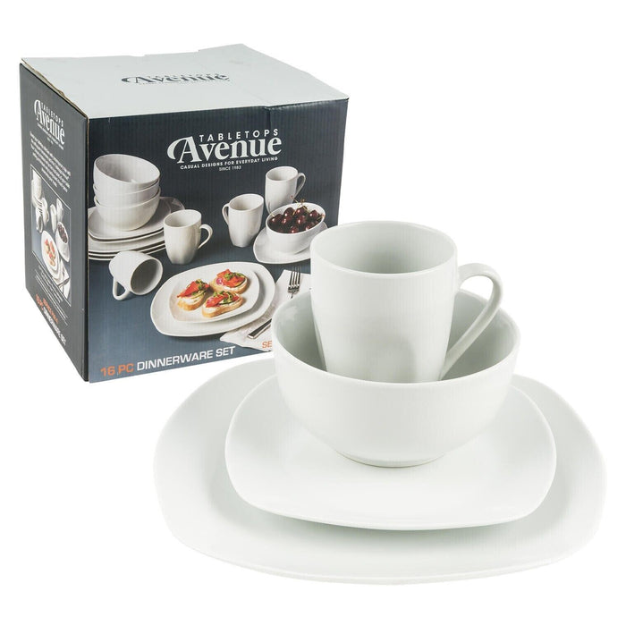 Dinnerware Set 16 Piece by Tabletops Avenue White Square Design Everyday Living