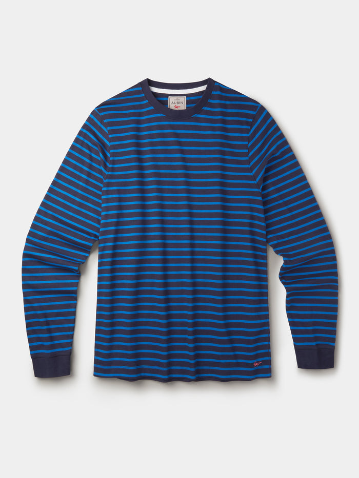Aubin Navy/Cobalt Stripe Ferriby Long Sleeve T-Shirt | Long Sleeve Tee