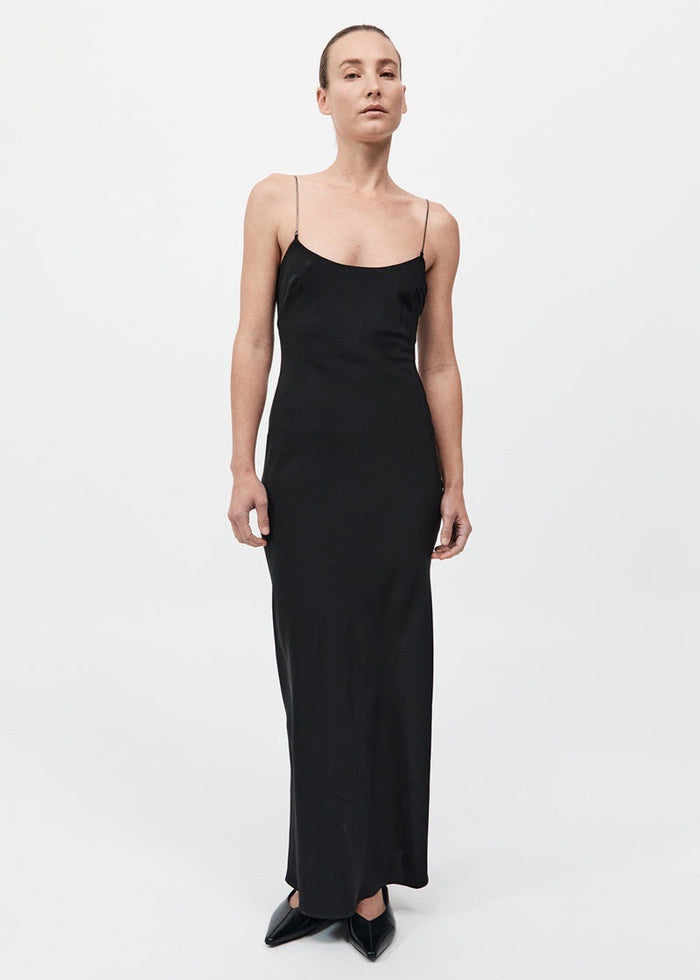 Fine Chain Silk Slip Dress (Black)
