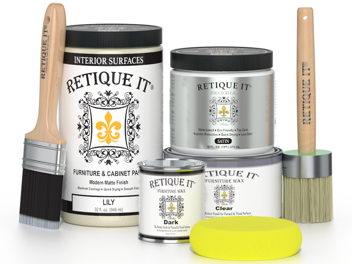 Retique It furniture wax and brush set on a white background