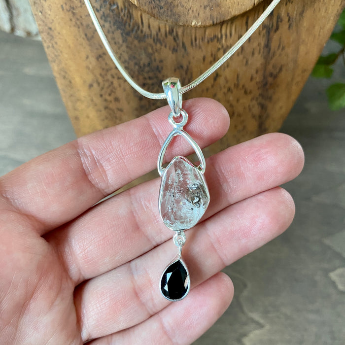 Herkimer Diamond + Black Onyx Pendant