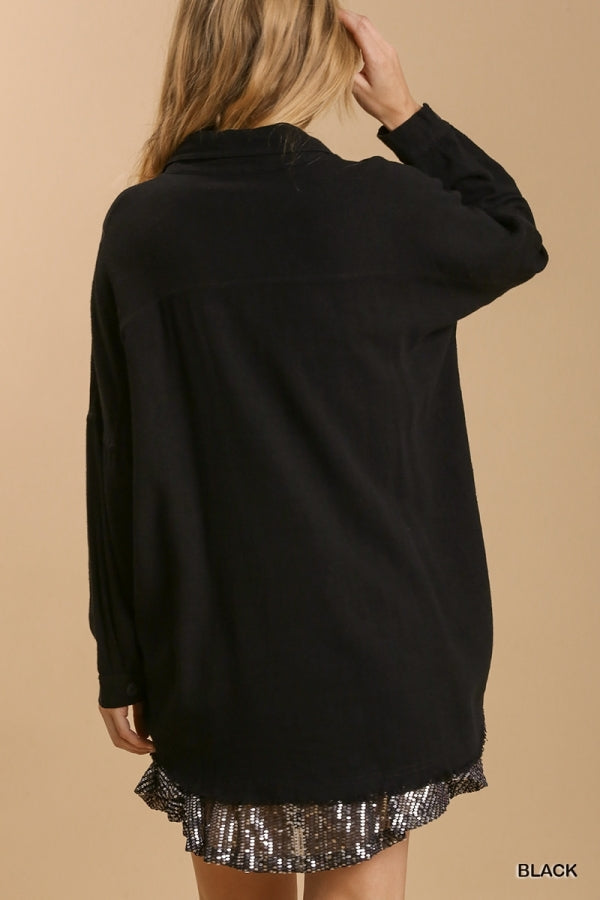 Linen Blend Collared Button Down L/S