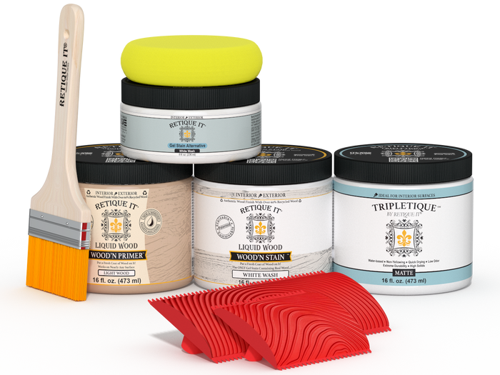 Retique It Wood'n Kit in White Wash, interior top coat for multi-purpose wood finishing, shown in a close-up image.