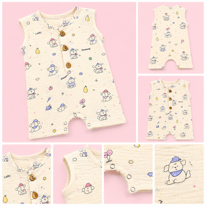 Muslin Cotton Baby Romper | Sleeveless | Dog Print