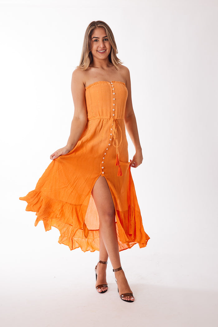 Orange strapless shaded dress
