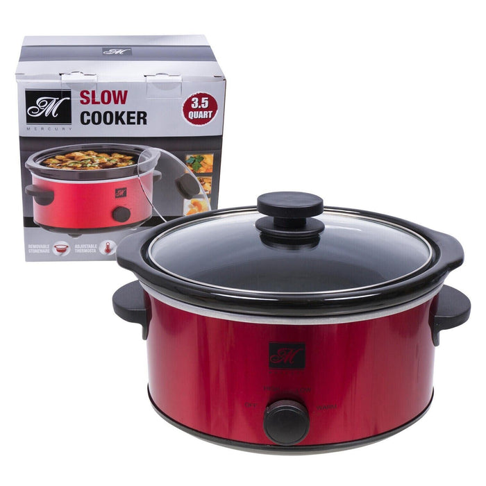Ovel Slow Cooker 3.5qt Red Quart with Black Ceramic Insert & Glass Lid