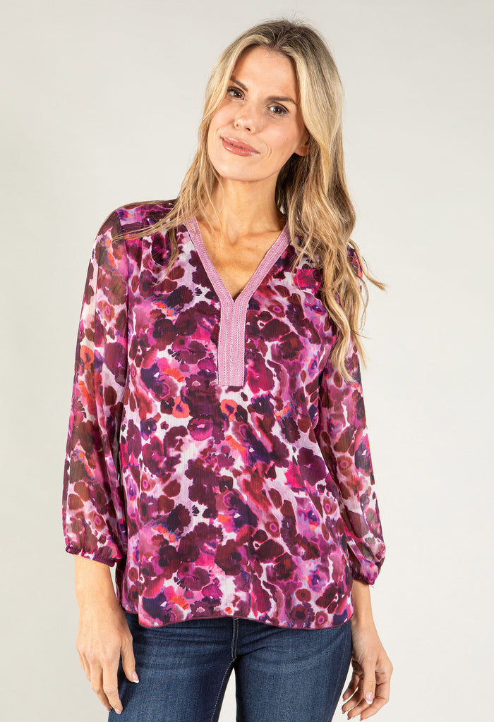 Poppy Print V Neck Top