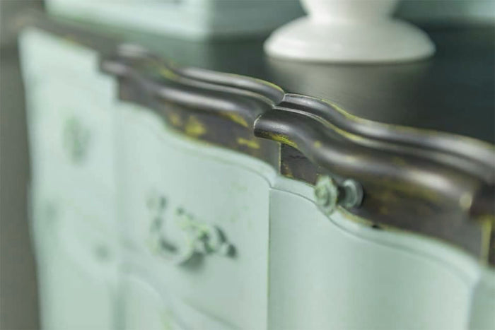 Retique It FCP-CELA-M paint in Buffets showing a close-up of painted wood surface with a smooth, matte finish.