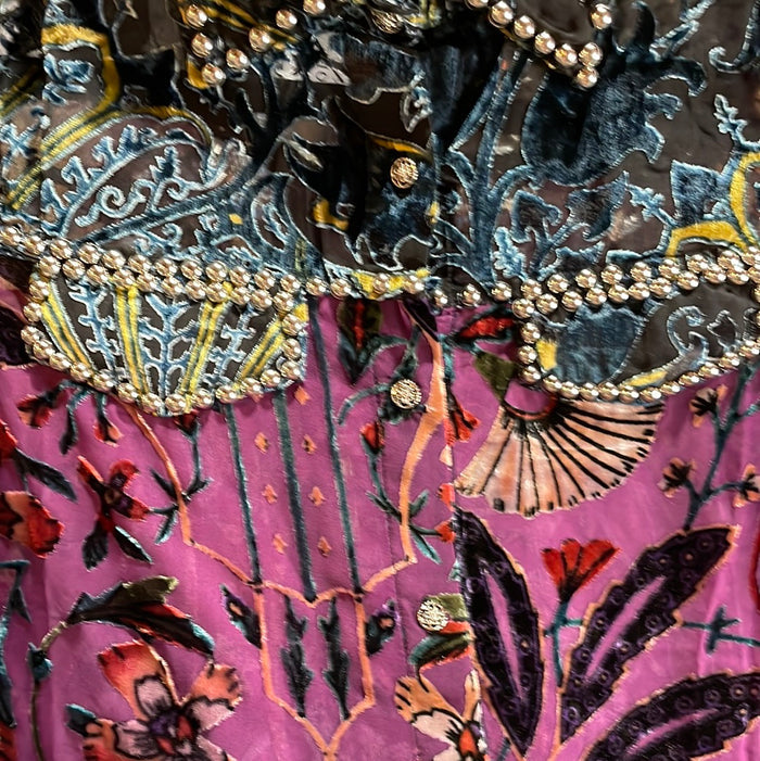 Sheer Velvet Burnout Button Down W/ Studded Detail