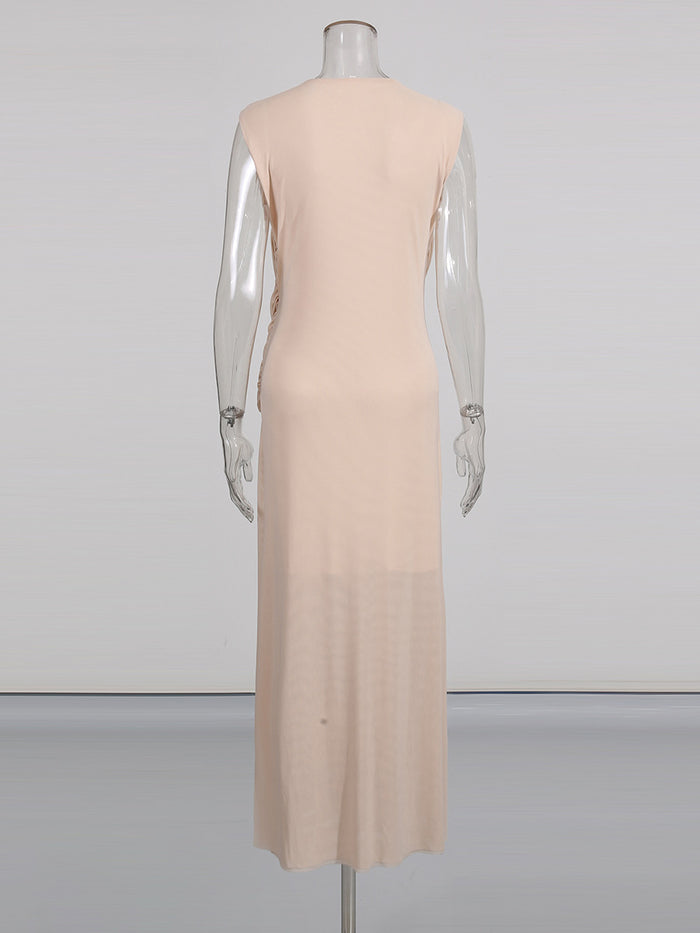 sleeveless woven draped maxi dress with pleated skirt – EZAT
