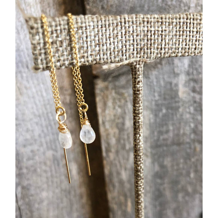 Threader Earrings with Moonstone Drop