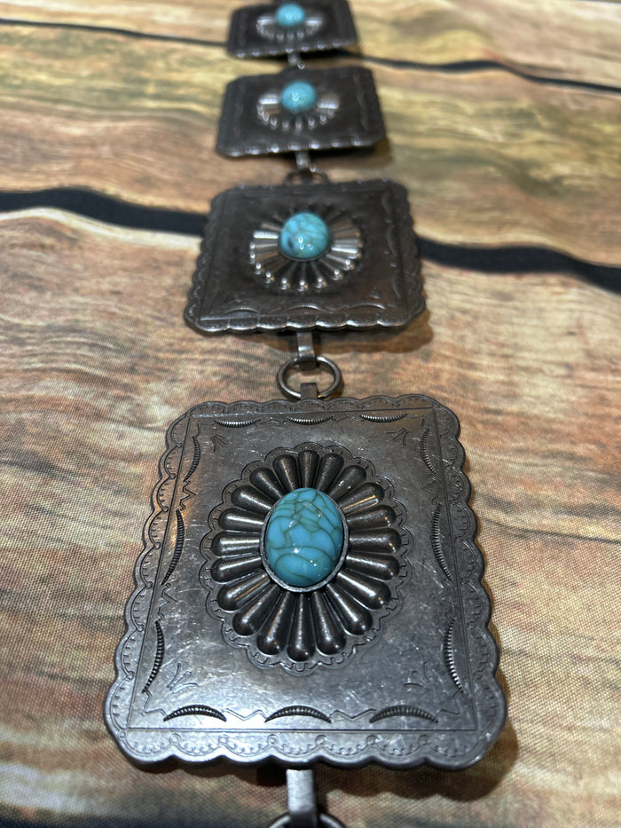 Vintage Silver Square Concho With Chain Belt