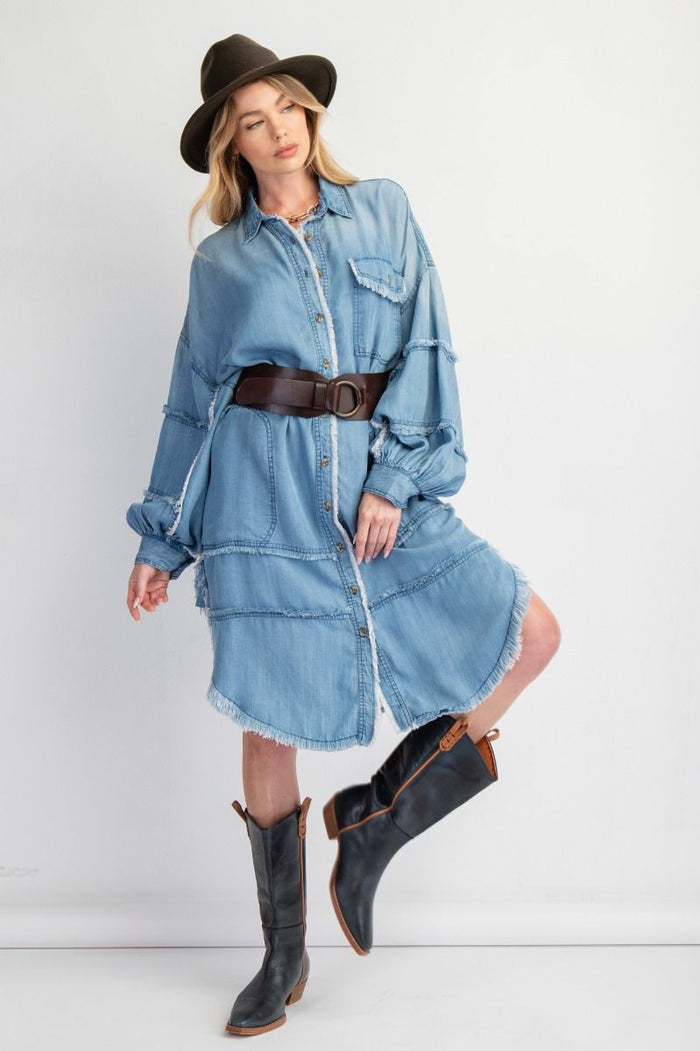 WASHED CHAMBRAY DENIM BUTTON DOWN DRESS