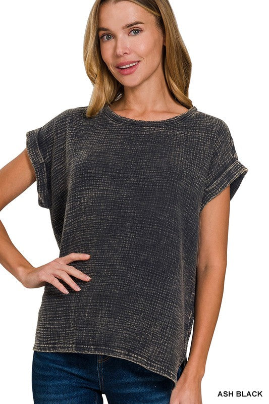 WOVEN DOUBLE GAUZE ACID WASH TOP