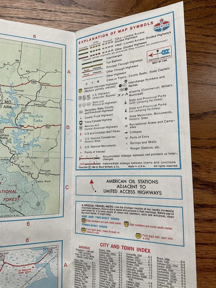 1968 Standard Oil Arkansas Louisiana Mississippi Highway Travel Road Map US