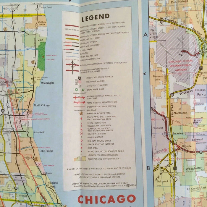 1969 Official Illinois State Highway Transportation Travel Road Map