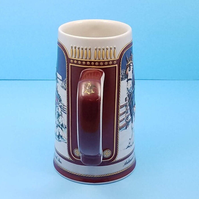 1989 Budweiser Stein Bud Christmas Holiday Ceramic Mug Hitch on a Winter Evening