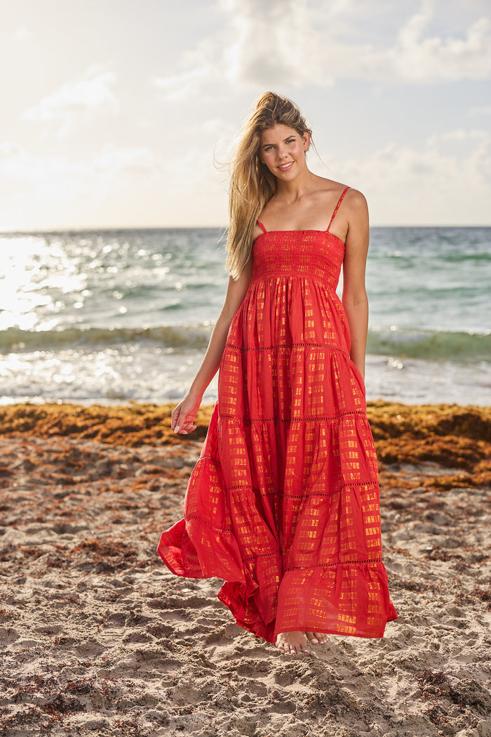 #20441 coral red  cotton dress