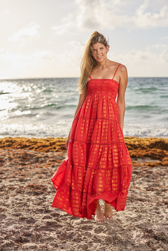 #20441 coral red  cotton dress