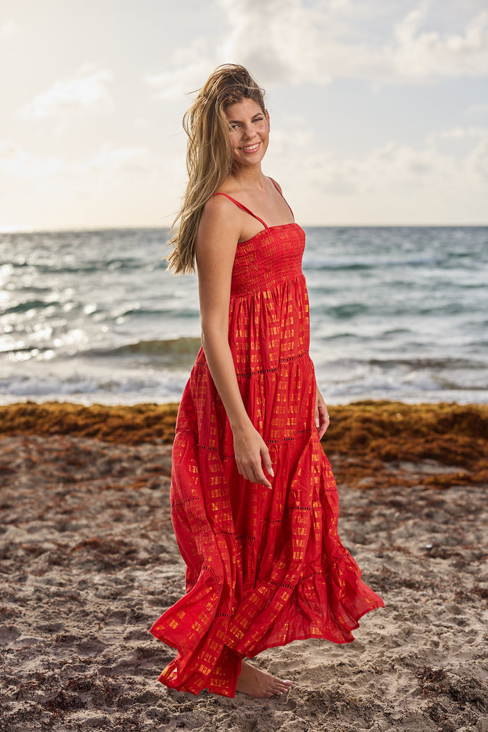 #20441 coral red  cotton dress
