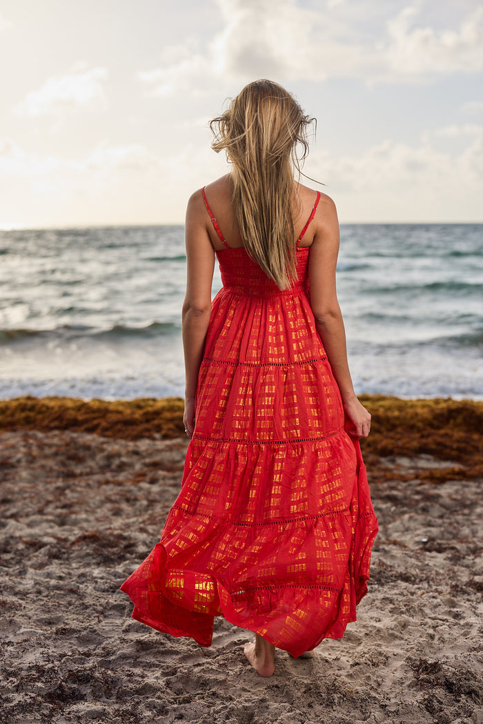 #20441 coral red  cotton dress