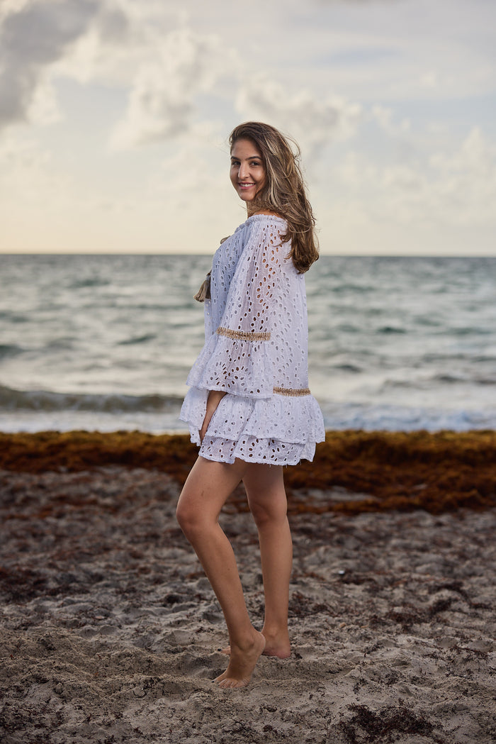 20695 white cotton off shoulder dress 2023