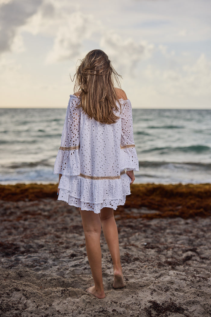 20695 white cotton off shoulder dress 2023