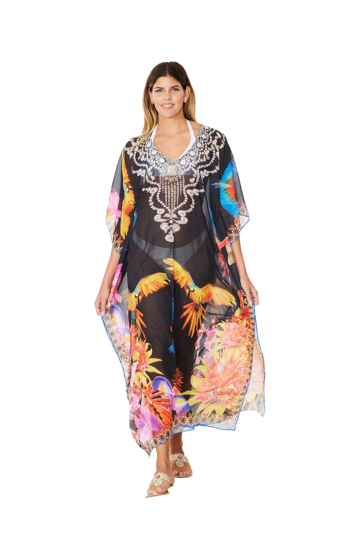 257 Bird Print Long kaftan