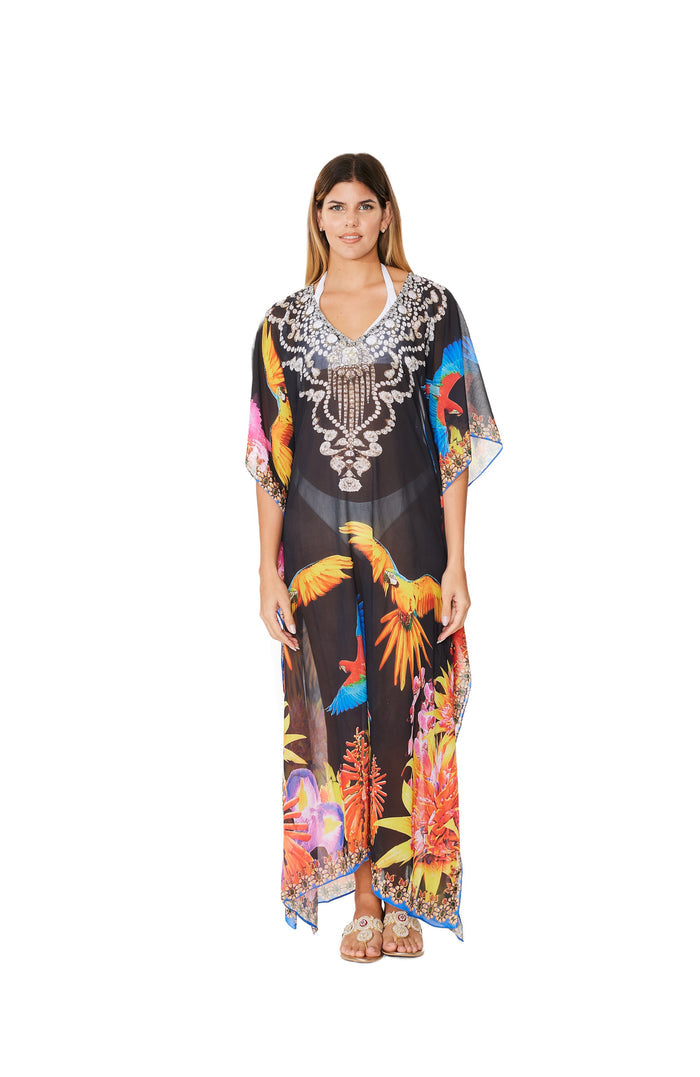257 Bird Print Long kaftan