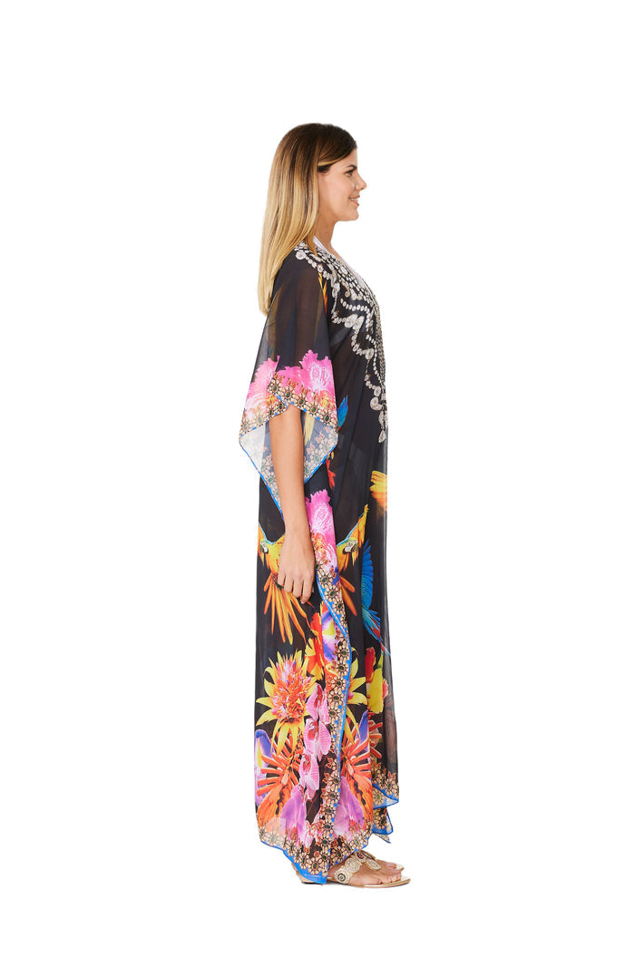 257 Bird Print Long kaftan
