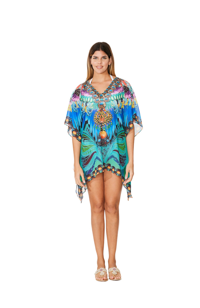 325 Peacock Multicolor Print Short kaftan